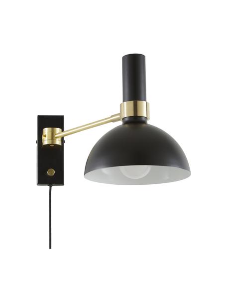 Große dimmbare Wandleuchte Larry mit Stecker, Lampenschirm: Messing, lackiert, Gestell: Messing, Schwarz, Messingfarben, T 41 x H 24 cm