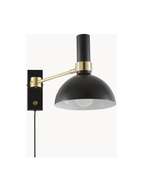 Grote dimbare wandlamp Larry met stekker, Lampenkap: gelakt messing, Frame: messing, Zwart, messingkleurig, D 41 x H 24 cm