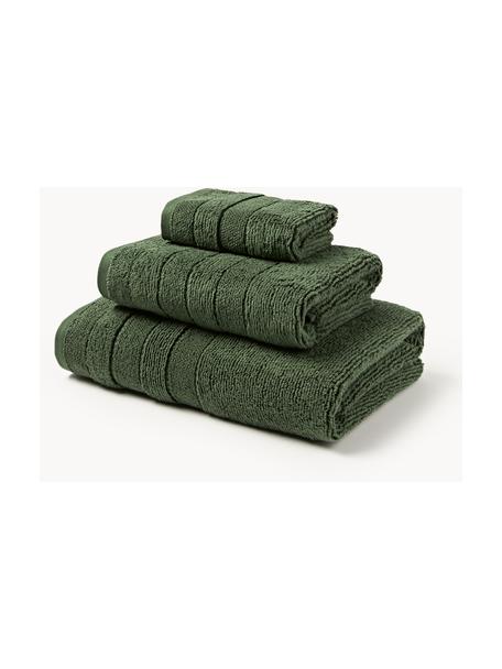 Set di asciugamani con bordo rigato Luxe, varie misure, Verde scuro, Set da 3 (asciugamano per ospiti, asciugamano e telo da  bagno)