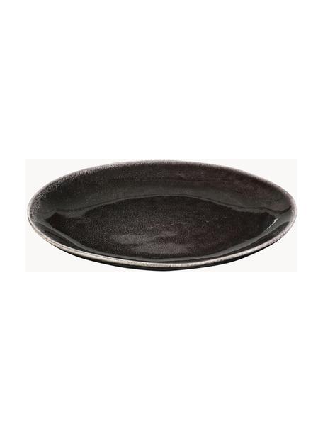 Handgemachte Frühstücksteller Nordic Coal, 4 Stück, Steingut, Schwarz, gesprenkelt, Ø 20 x H 3 cm