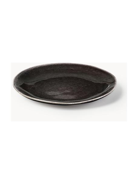 Handgemachte Frühstücksteller Nordic Coal, 4 Stück, Steingut, Schwarz, gesprenkelt, Ø 20 cm