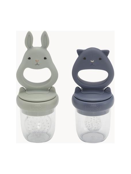 Fruitzuiger Bunny, set van 2, Silicone, Lichtgrijs, grijsblauw, Set met verschillende formaten