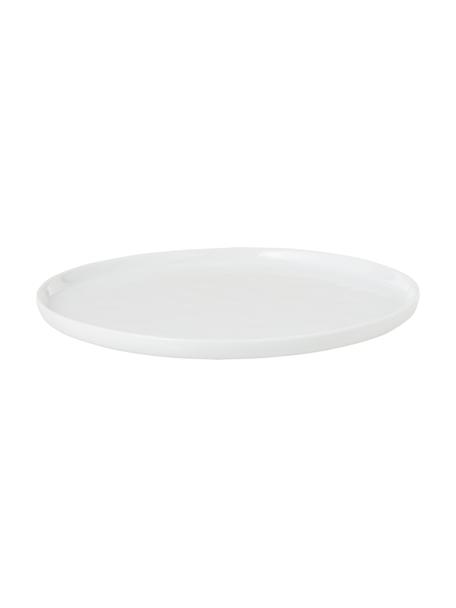 Ontbijtborden Porcelino, 4 stuks, Porselein in obewust ongelijkmatige vorm, Wit, Ø 22 cm