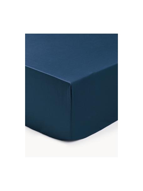 Napínací prostěradlo z bavlněného saténu Premium, Tmavě modrá, Š 90 cm, D 200 cm, V 25 cm