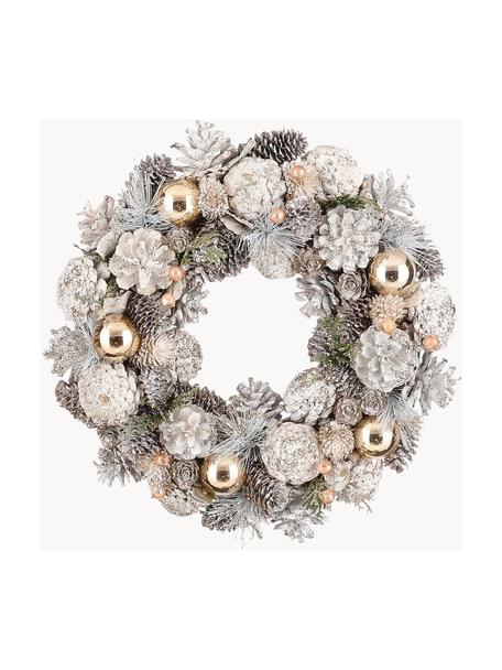 Weihnachtskranz Terry Ø 34 cm, Kiefernzapfen, Goldfarben, Weiss, Ø 34 x H 9 cm