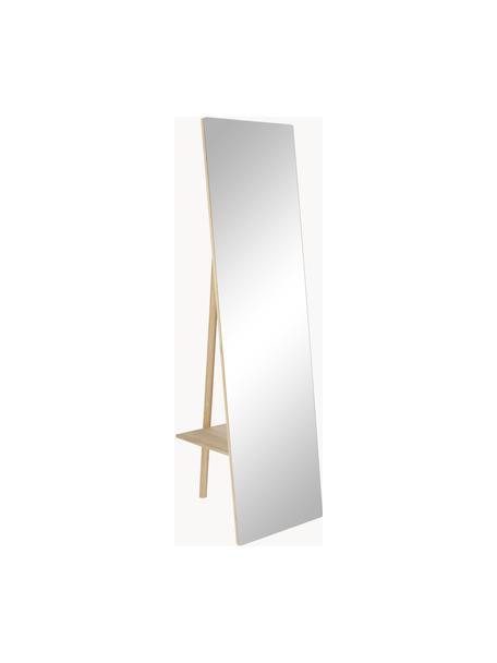 Frameloze staande spiegel Keisy met een licht houten lijst en plank, Lijst: gecoat MDF, Licht hout, B 45 x H 160 cm