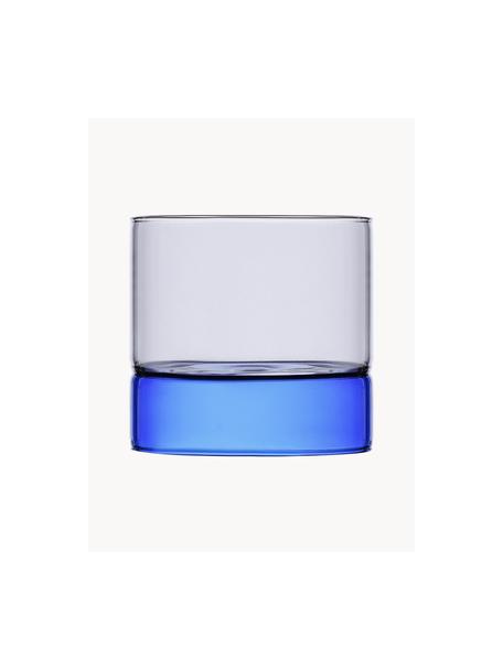 Ręcznie wykonana szklanka Bamboo Groove, 2 szt., Szkło borokrzemowe, Niebieski, szary, transparentny, Ø 8 x W 7 cm, 200 ml