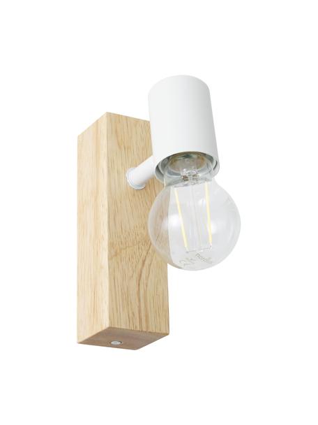 Verstelbare wandlamp Townshend van hout, Fitting: gecoat metaal, Wit, houtkleurig, D 9 x H 17 cm