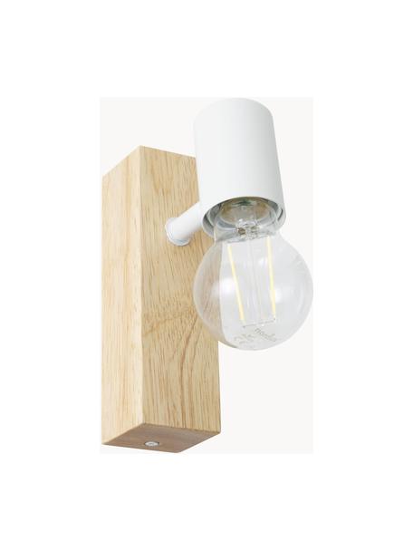 Verstelbare wandlamp Townshend van hout, Fitting: gecoat metaal, Wit, helder hout, D 12 x H 17 cm