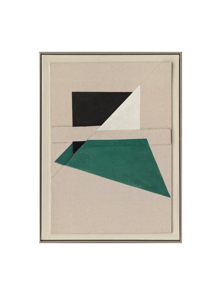 Ručně malovaný obrázek na plátně s rámem Green Shapes, Béžová, tmavě zelená, tlumeně bílá, černá, Š 60 cm, V 80 cm