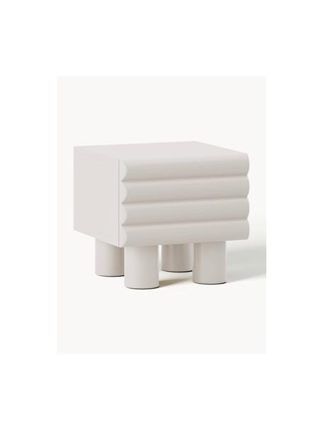 Mesilla de noche con cajón Fana, Tablero: vidrio, Patas: madera de álamo maciza co, Blanco crema, An 60 x Al 53 cm