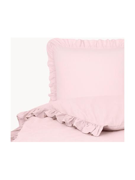 Bavlnená posteľná bielizeň s vypraným efektom a volánmi Florence, Bledoružová, 155 x 220 cm + 1 vankúš 80 x 80 cm