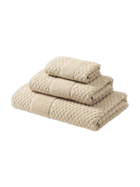 Set 3 asciugamani con motivo a nido d'ape Katharina, Beige, Set in varie misure