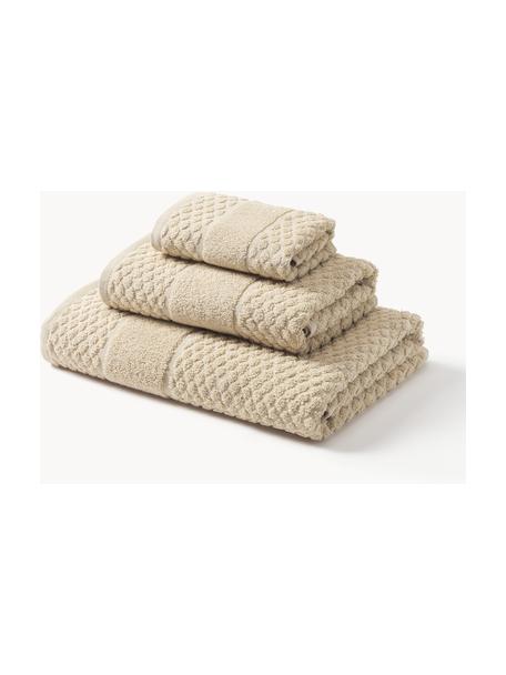Set de toallas texturizada Katharina, 3 uds., Beige, Set de 3 (toalla tocador, toalla lavabo y toalla ducha)