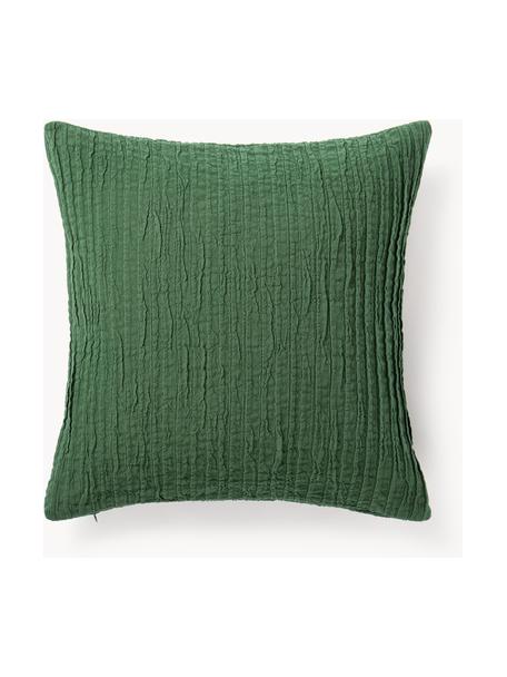Housse de coussin en coton avec motif plissé Artemis, 99 % coton, 1 % polyester, Vert foncé, larg. 50 x long. 50 cm