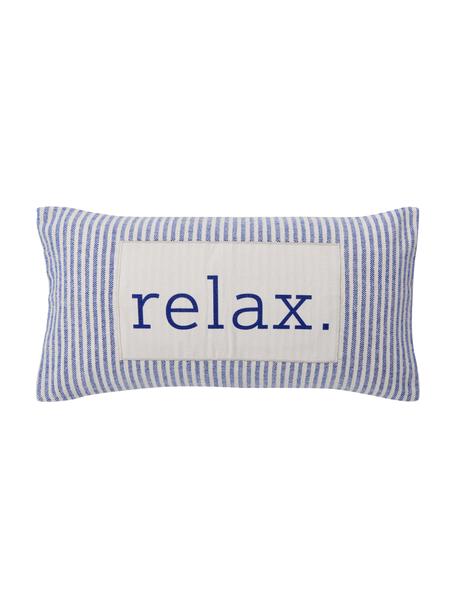 Funda de cojín de algodón reciclado Relax, 100% algodón con certificado GRS, Azul y blanco crema estampado, An 30 x L 60 cm
