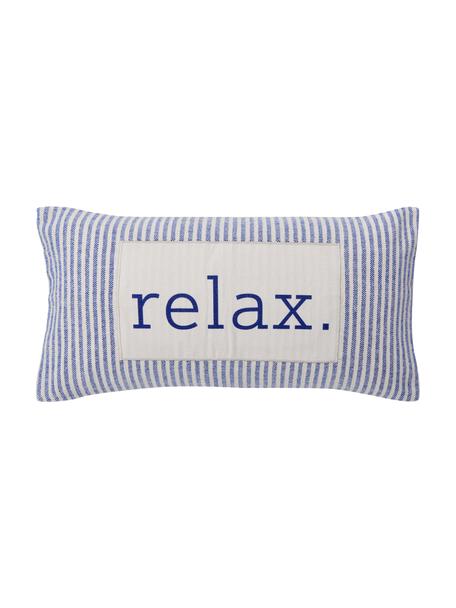 Poszewka na poduszkę z bawełny z recyklingu Relax, 100% bawełna z certyfikatem GRS, Niebieski & kremowobiały, w paski, S 30 x D 60 cm