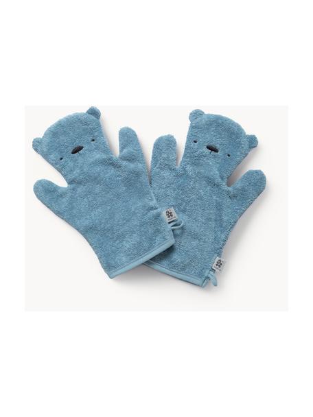 Frottee-Waschhandschuhe Terry, 2 Stück, 100 % Baumwollfrottee, Blau, B 20 x L 25 cm