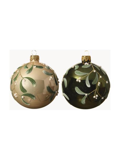 Bolas de Navidad Fleo, Ø 8 cm, 6 uds., Verde, beige, dorado, Ø 8 cm