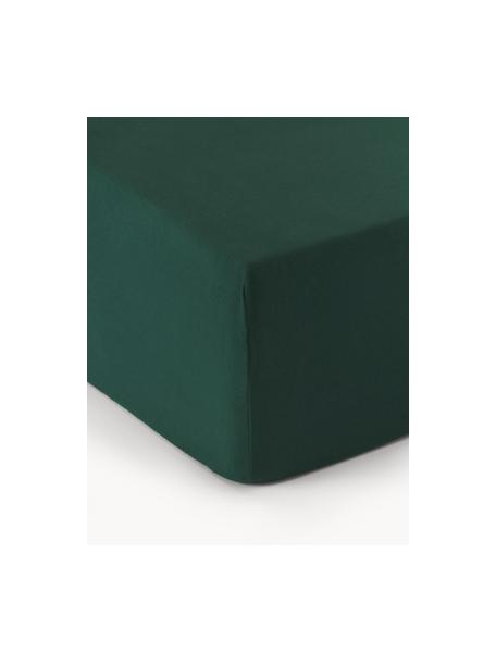 Lenzuolo con angoli boxspring in flanella Biba, Verde scuro, Larg. 140 x Lung. 200 cm, Alt. 35 cm