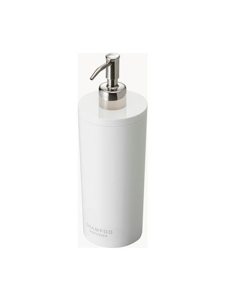 Dispenser per sapone Tower, Contenitore: plastica, Testa della pompa: acciaio, spazzolato, Bianco, Ø 8 x Alt. 23 cm