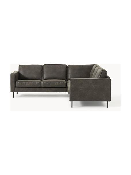 Sofa narożna ze skóry z recyklingu Hunter, Tapicerka: 70% skóra z recyklingu, 3, Stelaż: lite drewno sosnowe, płyt, Nogi: metal malowany proszkowo , Antracytowa skóra, S 235 x G 235 cm