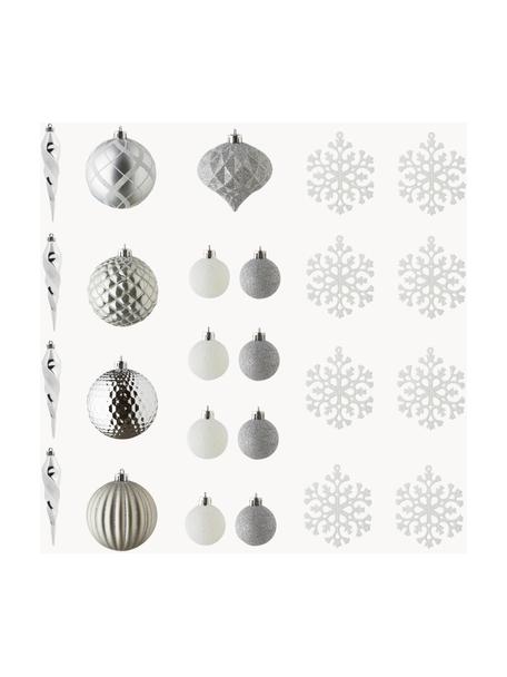 Décoration sapin de Noël Valerie, 50 élém., Plastique robuste, Couleur argentée, blanc, Lot de différentes tailles