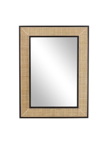 Espejo de pared de ratán Molly, Parte trasera: tablero de fibras de dens, Espejo: cristal, Negro, beige, An 90 x Al 120 cm