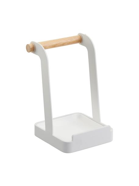 Porta utensilios de cocina Tosca, Estructura: acero recubierto, Blanco, madera clara, An 11 x Al 16 cm