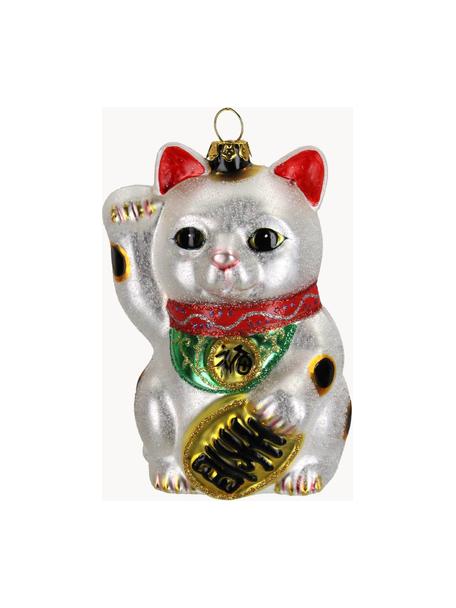 Baumanhänger Fortune Cat, Glas, Silberfarben, Bunt, B 7 x H 11 cm