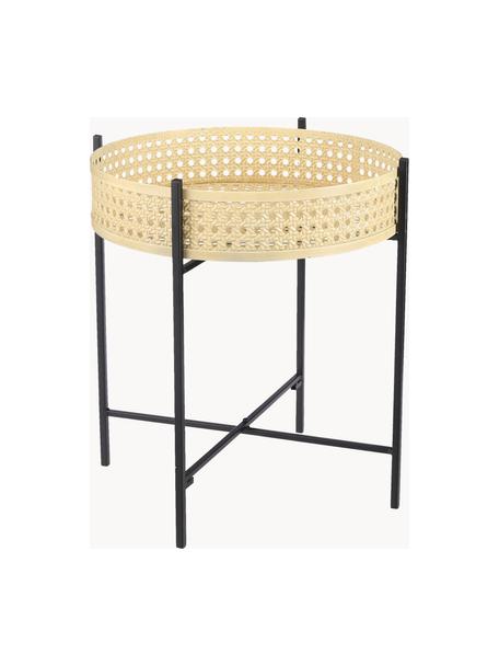 Table d'appoint en métal avec cannage Jaylee, Métal, enduit, Noir, beige, Ø 38 x haut. 45 cm