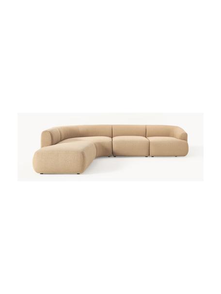 Modulares Bouclé-Ecksofa Sofia (4-Sitzer), Bezug: Bouclé (100 % Polyester) , Gestell: Fichtenholz, Spanplatte, , Füße: Kunststoff Dieses Produkt, Bouclé Beige, B 319 x T 298 cm, Eckteil links