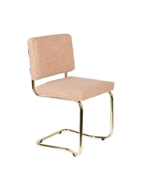 Krzesło podporowe Teddy Kink, Tapicerka: tkanina Teddy (100% polie, Nogi: tworzywo sztuczne, Blady różowy, odcienie mosiądzu, S 48 x G 48 cm
