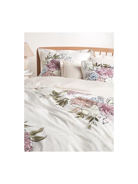 Baumwollsatin-Bettdeckenbezug Margot mit Blumen-Print, Webart: Satin Fadendichte 210 TC,, Off-White, Hellbeige, B 155 x L 220 cm