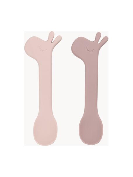 Set di 2 cucchiai per bambini Lalee, 100% silicone, senza BPA, Rosa chiaro, rosa cipria, Lunghezza 14 cm