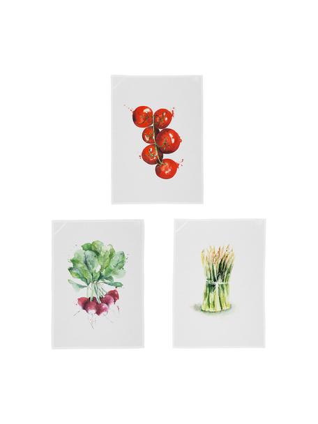 Sada bavlněných kuchyňských utěrek Marchè, 3 díly, Bílá, zelená, červená, Š 50 cm, D 70 cm