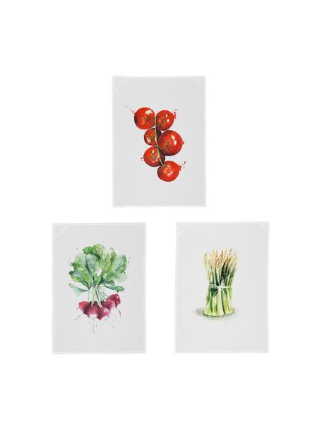 Komplet ręczników kuchennych z bawełny Marchè, 3 elem., Biały, zielony, czerwony, S 50 x D 70 cm