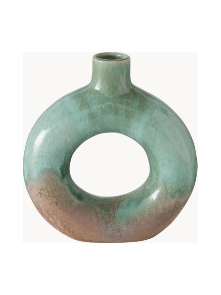 Glasierte Design-Vase Peruya mit Farbverlauf, H 21 cm, Steingut, Grün- und Brauntöne, B 19 x H 21 cm