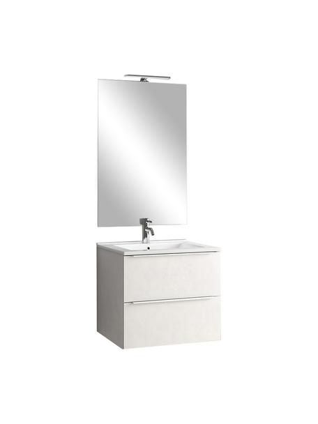 Set lavabo Malmo, 4 pzas., Lámpara: aluminio recubierto, Espejo: vidrio, Parte trasera: plástico ABS, Blanco, Set de diferentes tamaños