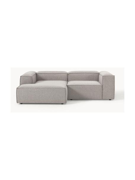 Divano componibile angolare in bouclé Lennon, Rivestimento: bouclé (100% poliestere) , Struttura: legno di pino massiccio c, Piedini: plastica, Bouclé grigio chiaro, Larg. 238 x Prof. 180 cm, chaise longue a sinistra