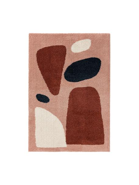 Tapis shaggy Louise, 100 % polypropylène, Blanc cassé, noir, rouge rouille, abricot, larg. 120 x long. 170 cm (taille S)