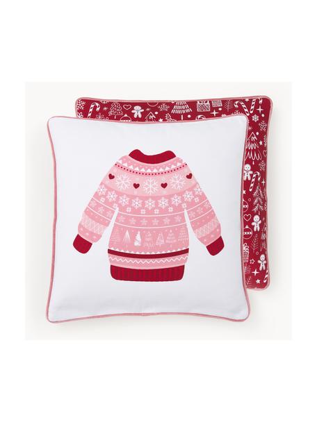 Funda de cojín doble cara invernal Sweater, Funda: 100% algodón, Blanco, rojo, rosa palo, An 45 x L 45 cm