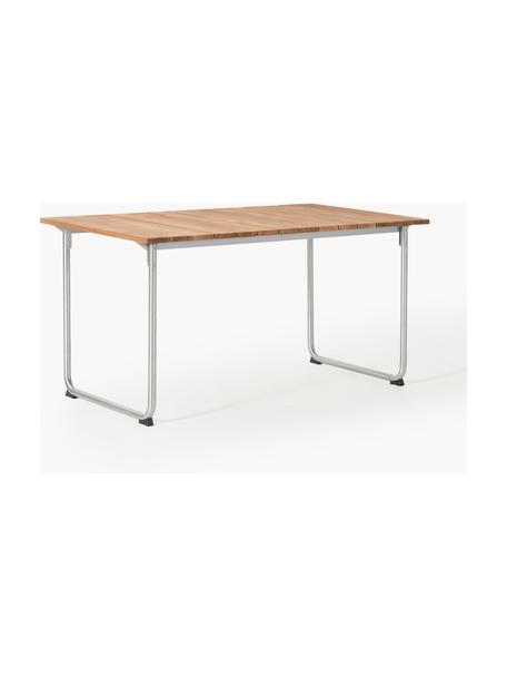 Ručně vyrobený zahradní stůl z teakového dřeva Prato, Teakové dřevo, nerezová ocel, Teakové dřevo, stříbrná, Š 140 cm, H 90 cm