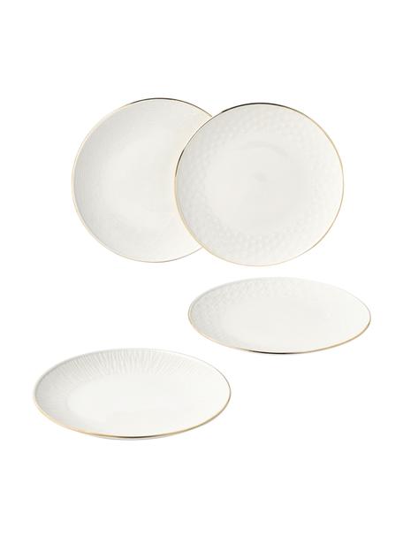 Set piatti colazione in porcellana con motivo strutturato Nippon 4 pz, Porcellana, Bianco, dorato, Ø 19 x Alt. 2 cm