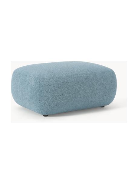 Puf reposapiés en tejido bouclé Sofia, Tapizado: tejido bouclé (100% polié, Estructura: madera de abeto, tablero , Patas: plástico Este producto es, Bouclé azul, An 75 x F 96 cm