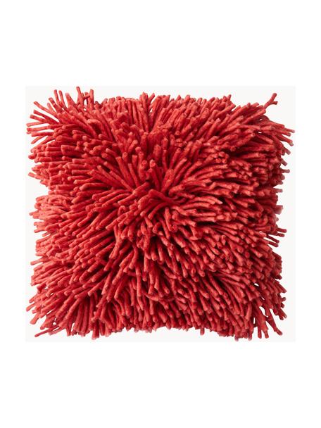 Flauschiges Kissen Rugged, handgefertigt, Hülle: 50 % Wolle, 50 % Baumwoll, Rot, B 50 x L 50 cm