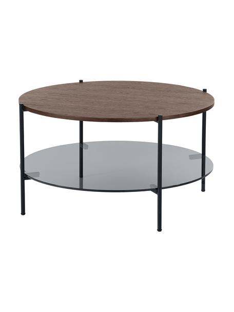 Konferenční stolek Valentina, Deska stolu: černé tónové sklo <br>Police: jasanová dýha, hnědá, Ø 84 cm, V 45 cm