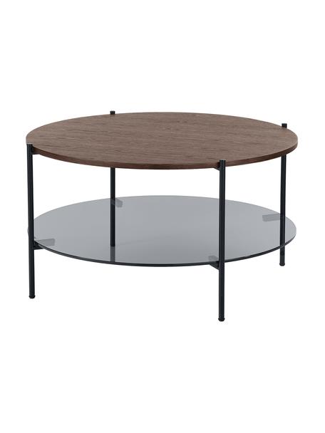 Stolik kawowy ze szklanym blatem Valentina, Blat: szkło, Stelaż: metal malowany proszkowo, Drewno jesionowe, czarny, Ø 84 cm