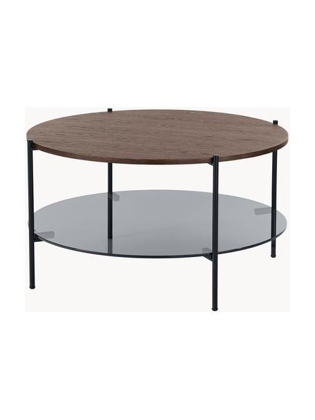 Stolik kawowy ze szklanym blatem Valentina, Blat: szkło, Stelaż: metal malowany proszkowo, Drewno jesionowe, czarny, Ø 84 cm