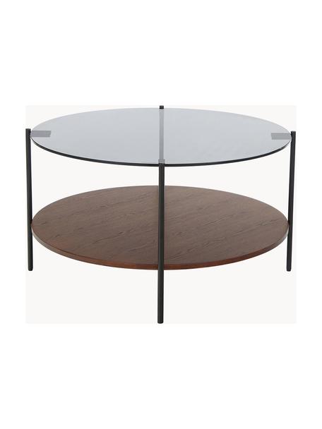 Table basse avec plateau en verre Valentina, Bois de frêne, noir, Ø 84 cm